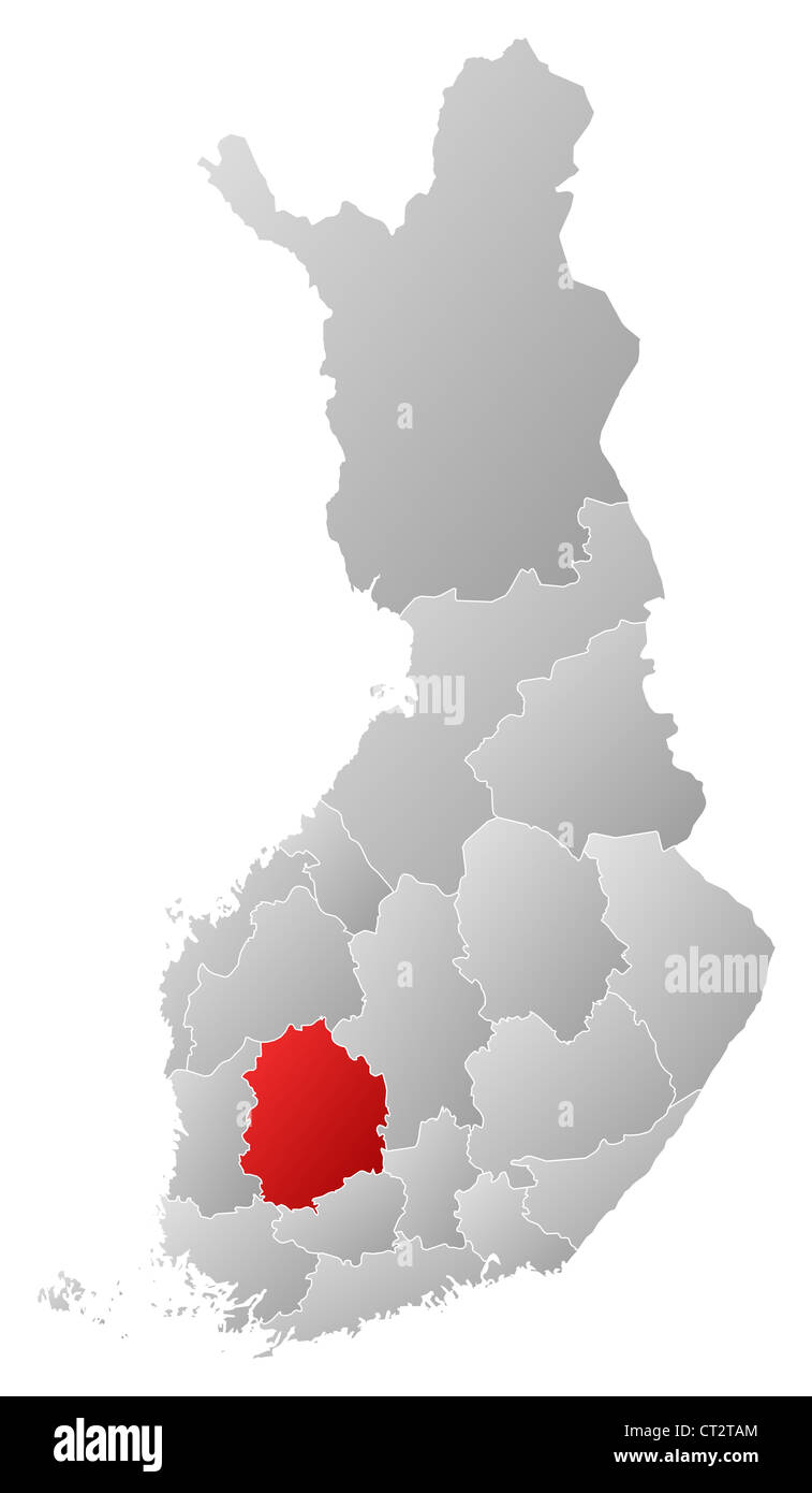 Politische Karte von Finnland mit mehreren Regionen wo Pirkanmaa markiert ist. Stockfoto