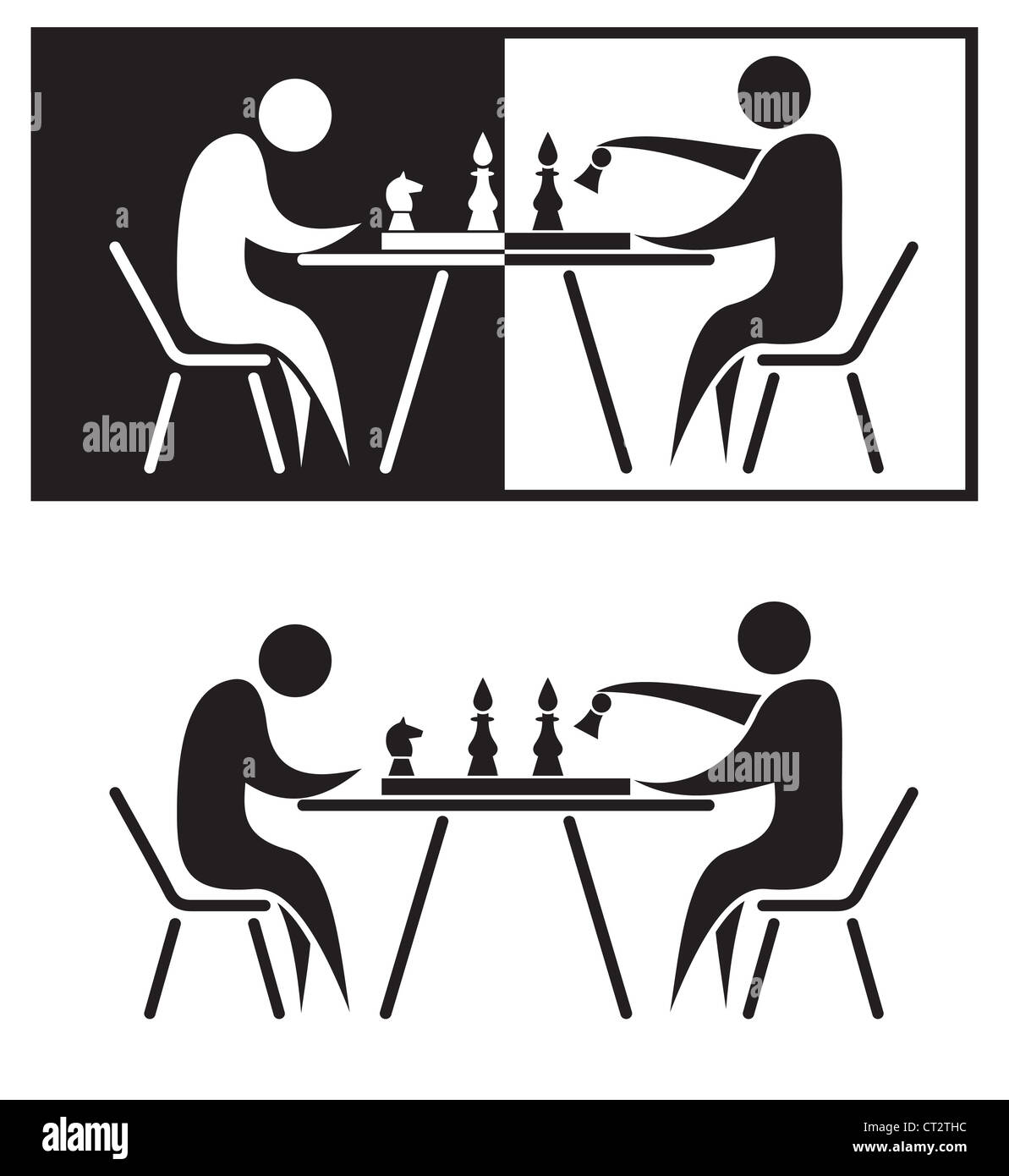Schachspieler. Schwarz / Weiß-Vektor-Illustration. Stockfoto