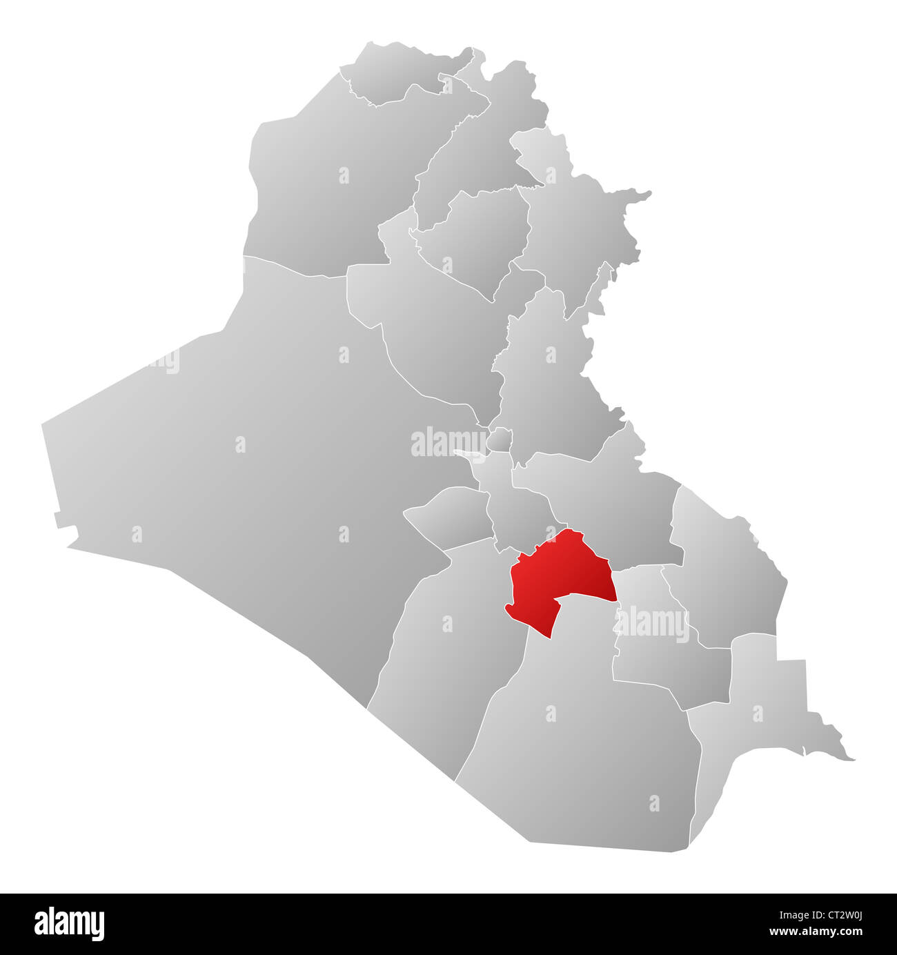 Politische Karte des Irak mit den mehrere Provinzen, wo Al-Qadisiyyah markiert ist. Stockfoto