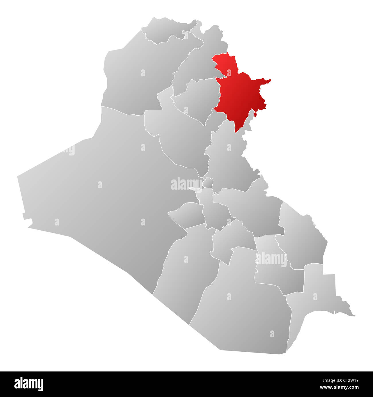 Politische Karte des Irak mit den mehreren Provinzen wo Sulaymaniyah markiert ist. Stockfoto