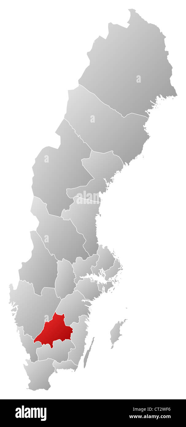 Politische Karte von Schweden mit den verschiedenen Provinzen wo Jönköping Grafschaft markiert ist. Stockfoto