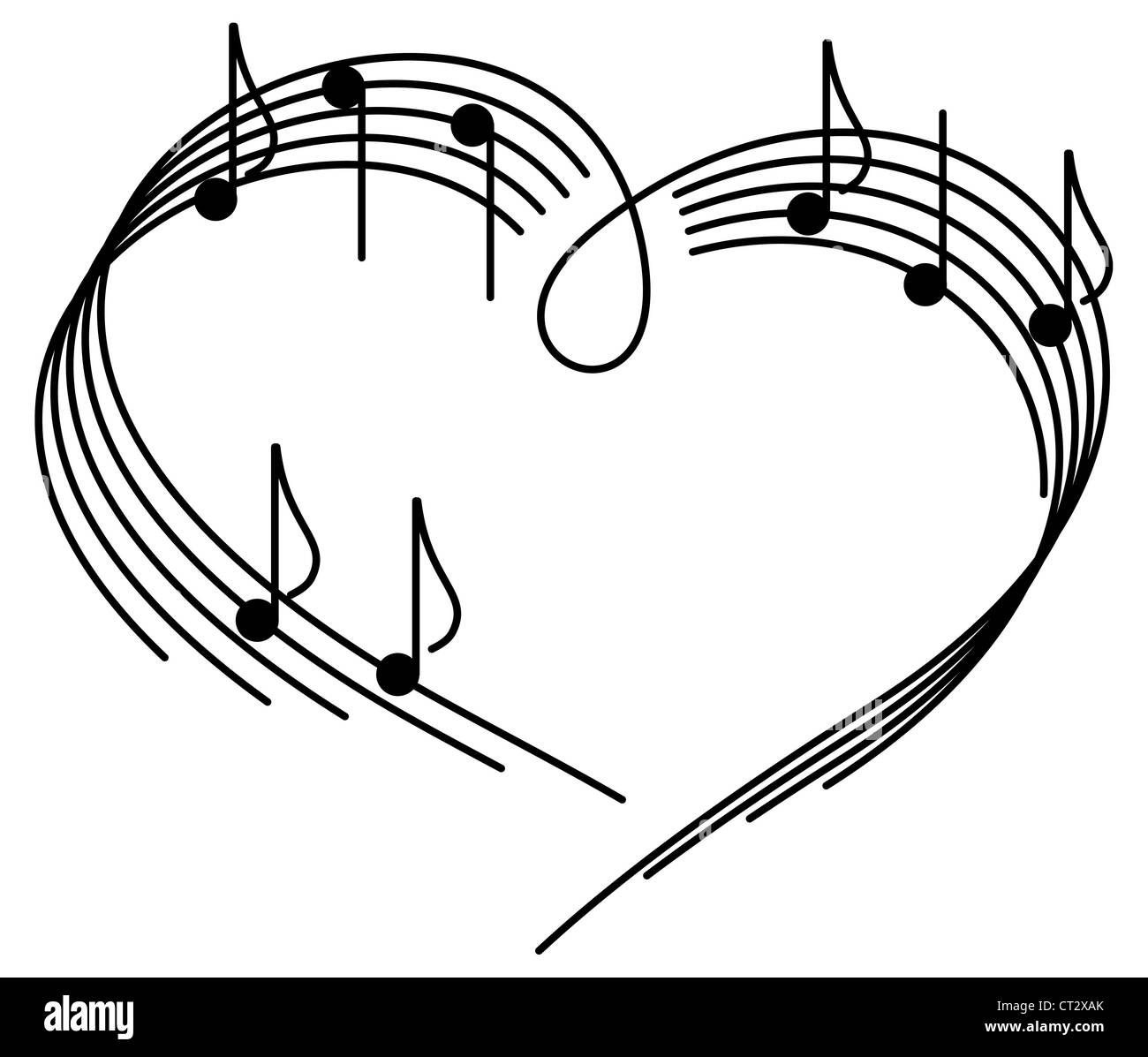 Musik der Liebe. Das Herz des Lagers Musik mit Noten. Stockfoto