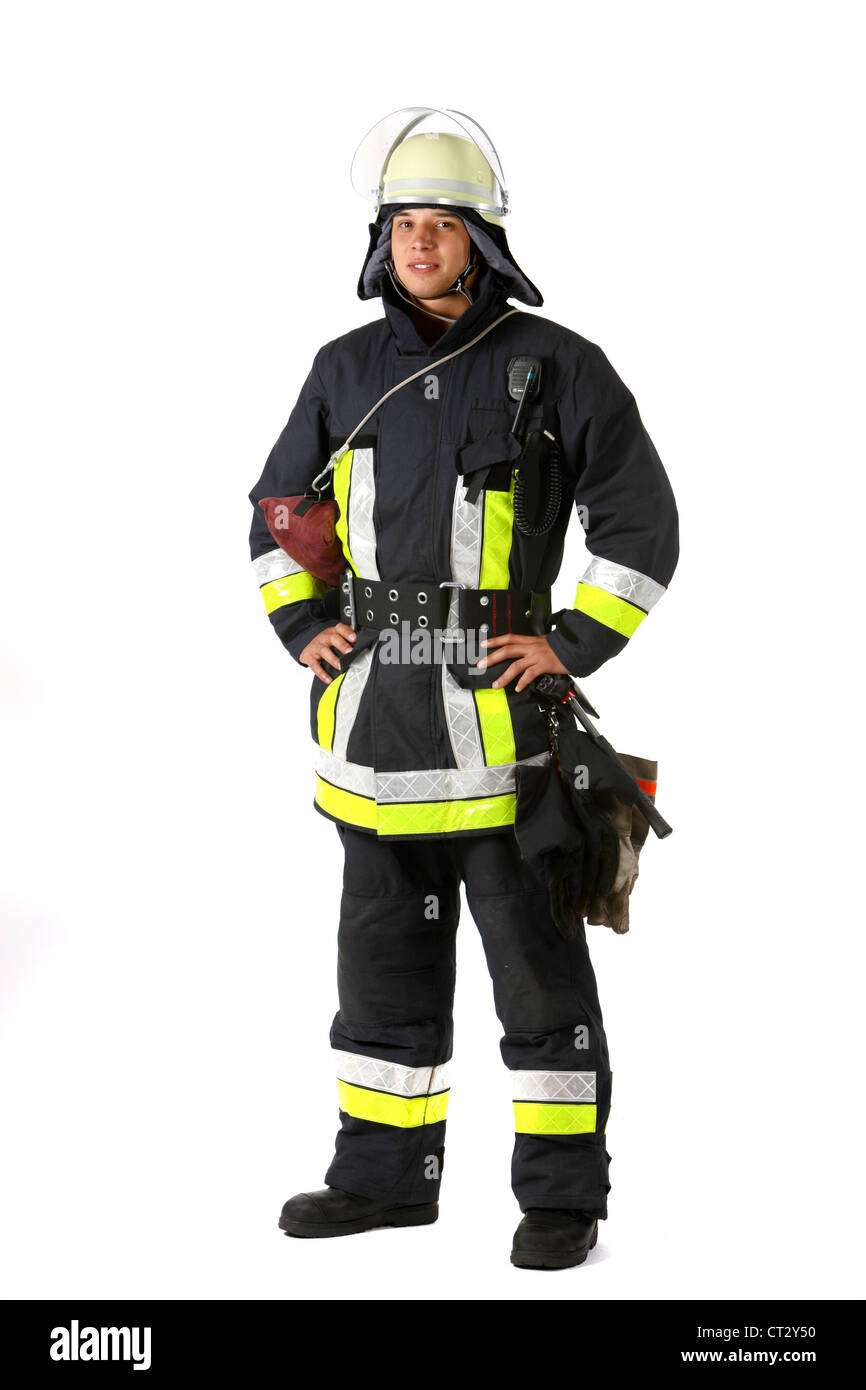 Feuer Sie Männer in schützende, feuerfesten Anzug mit  Feuerlöscheinrichtungen. Feuerwehr, Feuerwehr Stockfotografie - Alamy