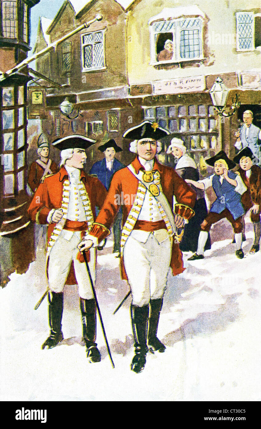 In Boston würde pro-Unabhängigkeit Jugend belästigen, britische Offiziere und Tories, Kolonisten, die bevorzugten weiterhin unter britischer Herrschaft. Stockfoto