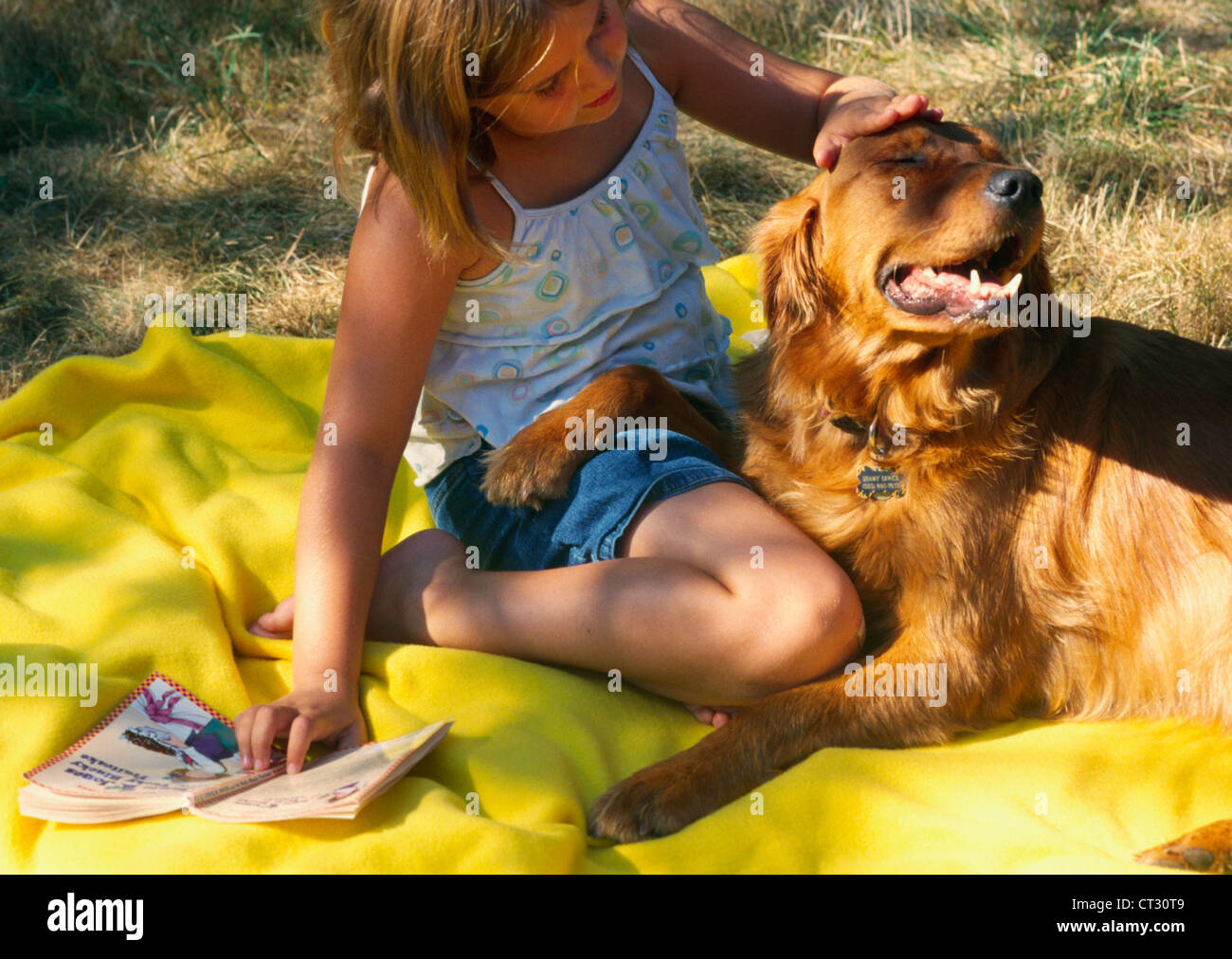 Ein junges Mädchen einen Hund streicheln. Stockfoto