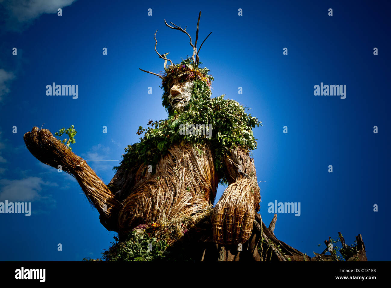 Der grüne Mann Statue im Greenman Festival Glanusk Park, Wales 2011 Stockfoto