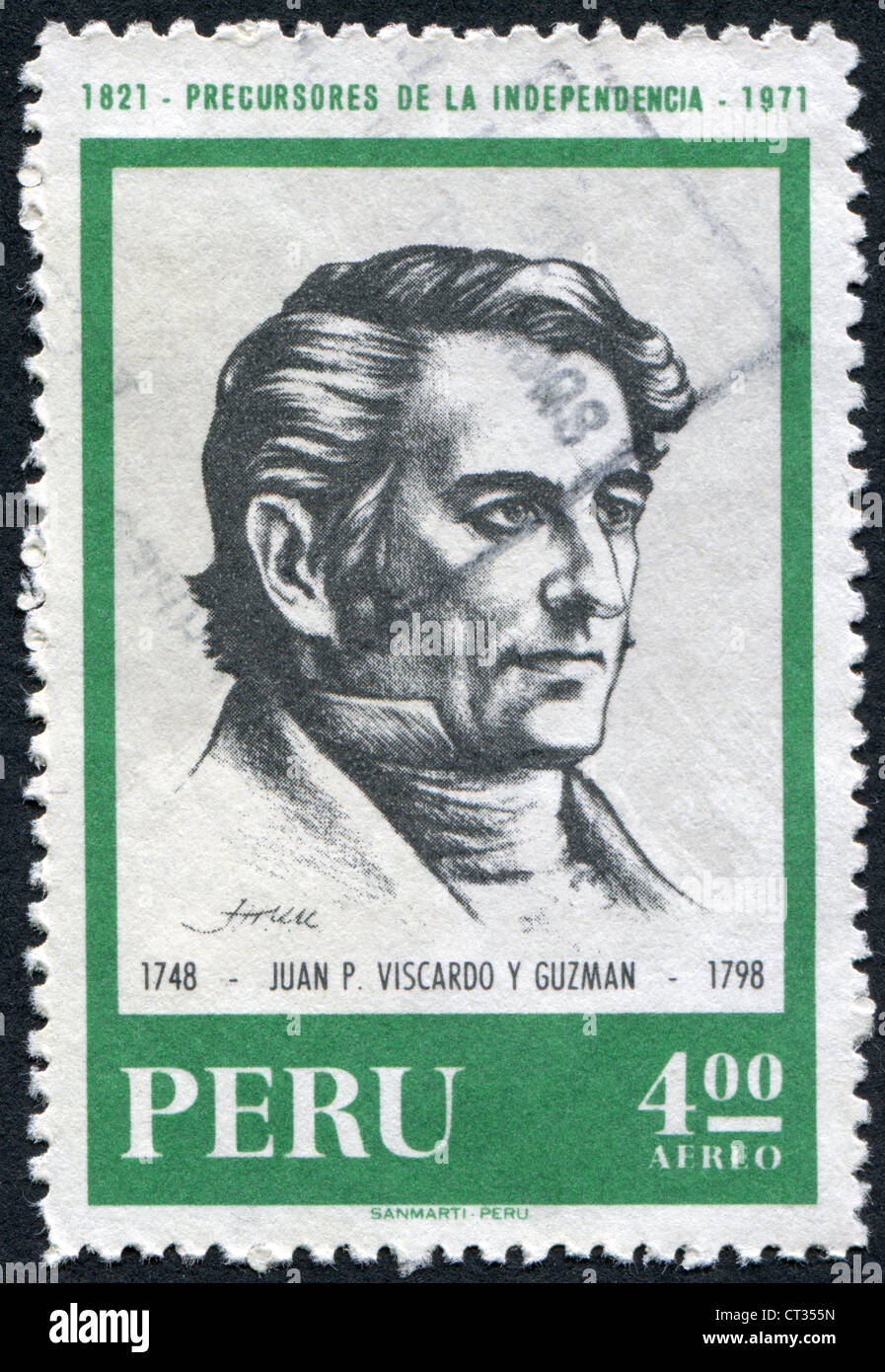 PERU-ca. 1971: Briefmarken gedruckt in Peru zeigt Juan Pablo Vizcardo y Guzman, ca. 1971 Stockfoto