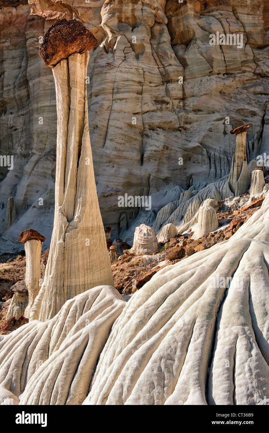 Morgenlicht taucht die Türme der Stille Wahweap Hoodoos in Utahs Grand Staircase Escalante National Monument. Stockfoto