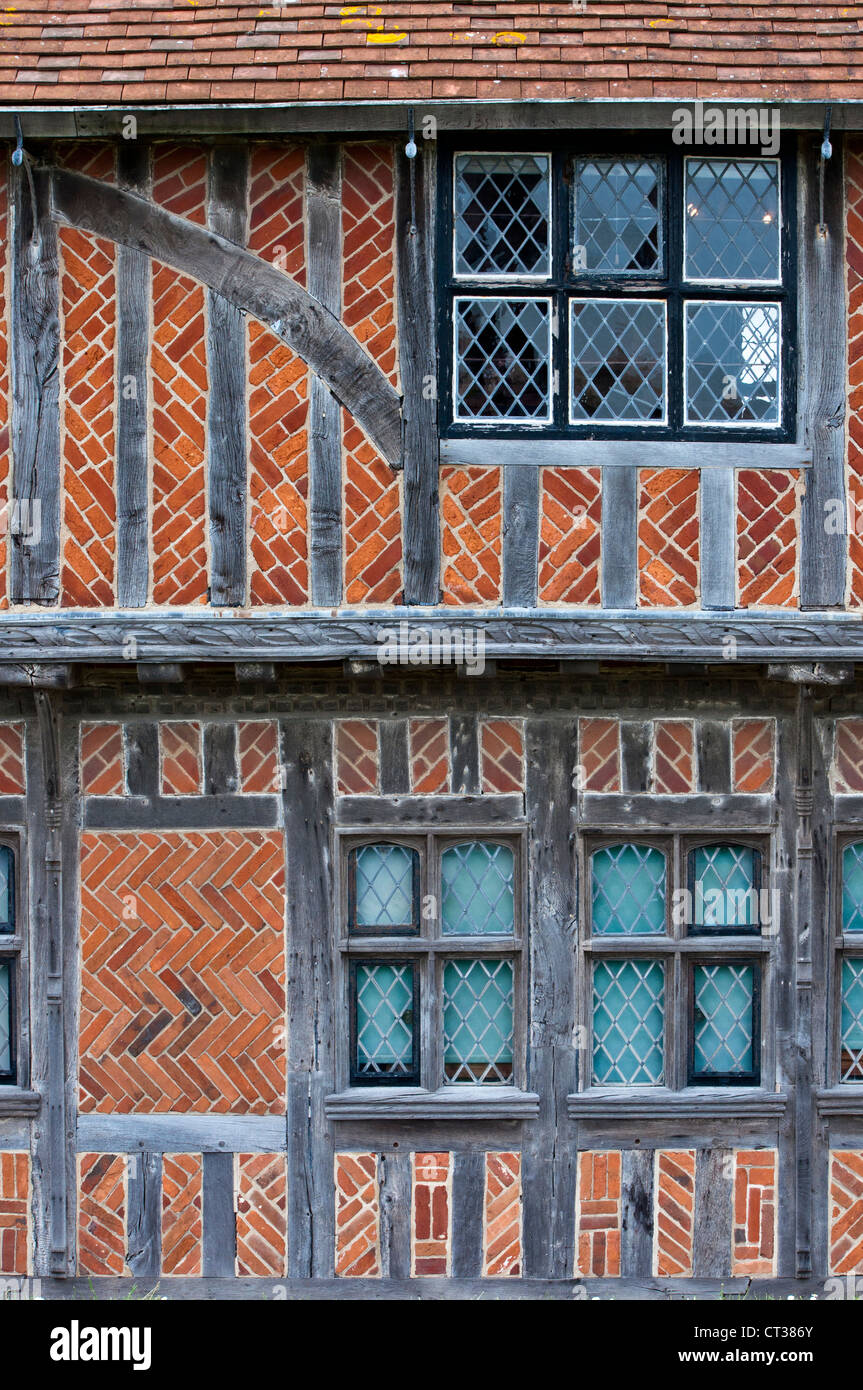 Detail-Fachwerk Gebäude mit Hering Knochen Mauerwerk Stockfoto