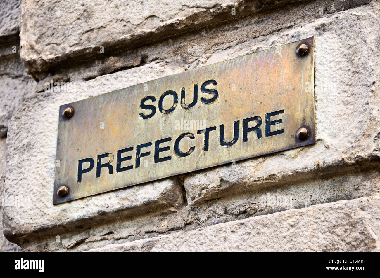 Französische Sous-Préfecture Zeichen - Fontainebleau (Frankreich) Stockfoto