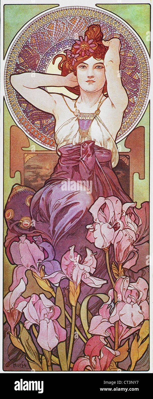 Alphonse Mucha (Alfons Maria) 1860-1939 Frau in rot Stockfoto