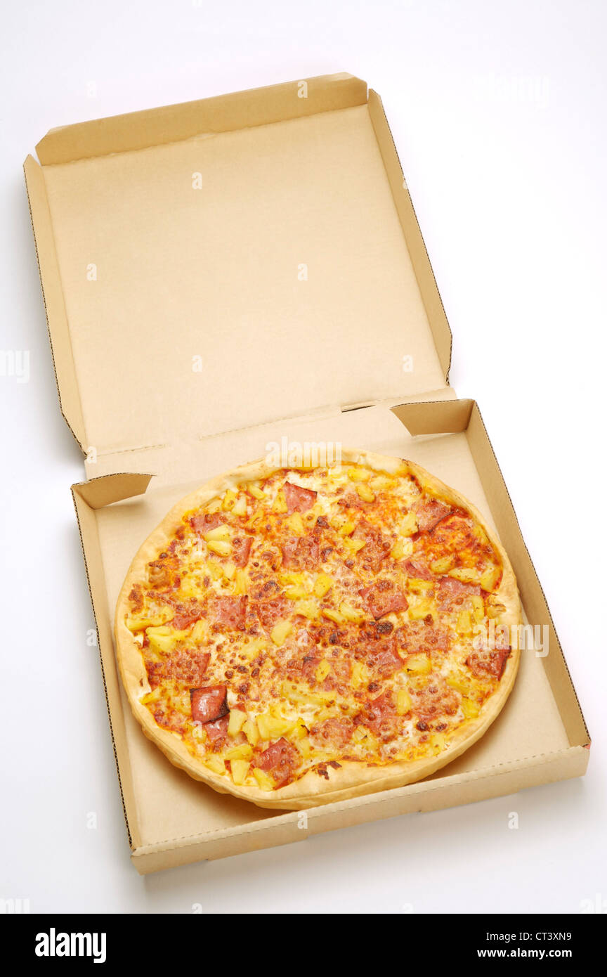 Pizza in einem Karton Stockfoto