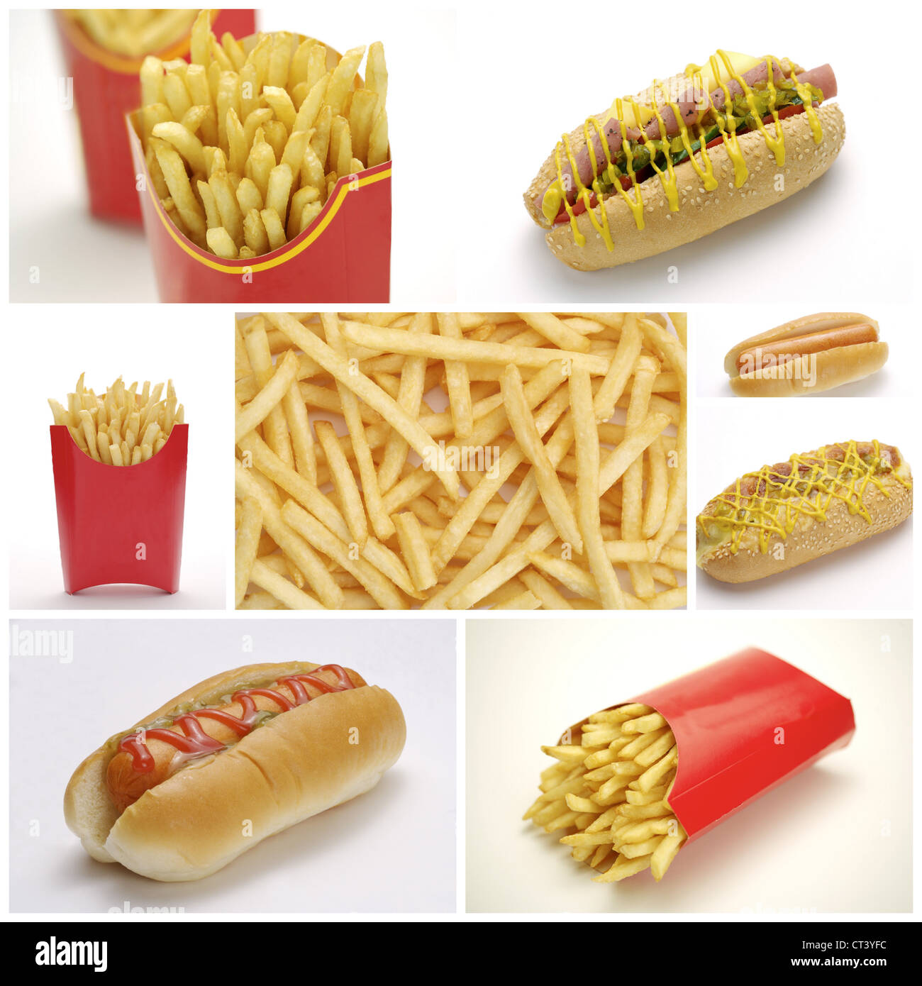 Hot Dogs und Chips Collage Stockfoto