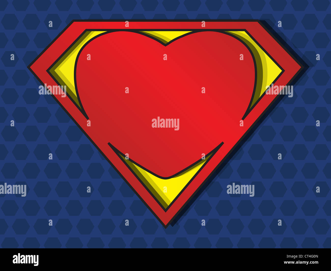 ein großes rotes Herz geformt wie ein Superheld Schild, Symbol für starke Liebe Stockfoto