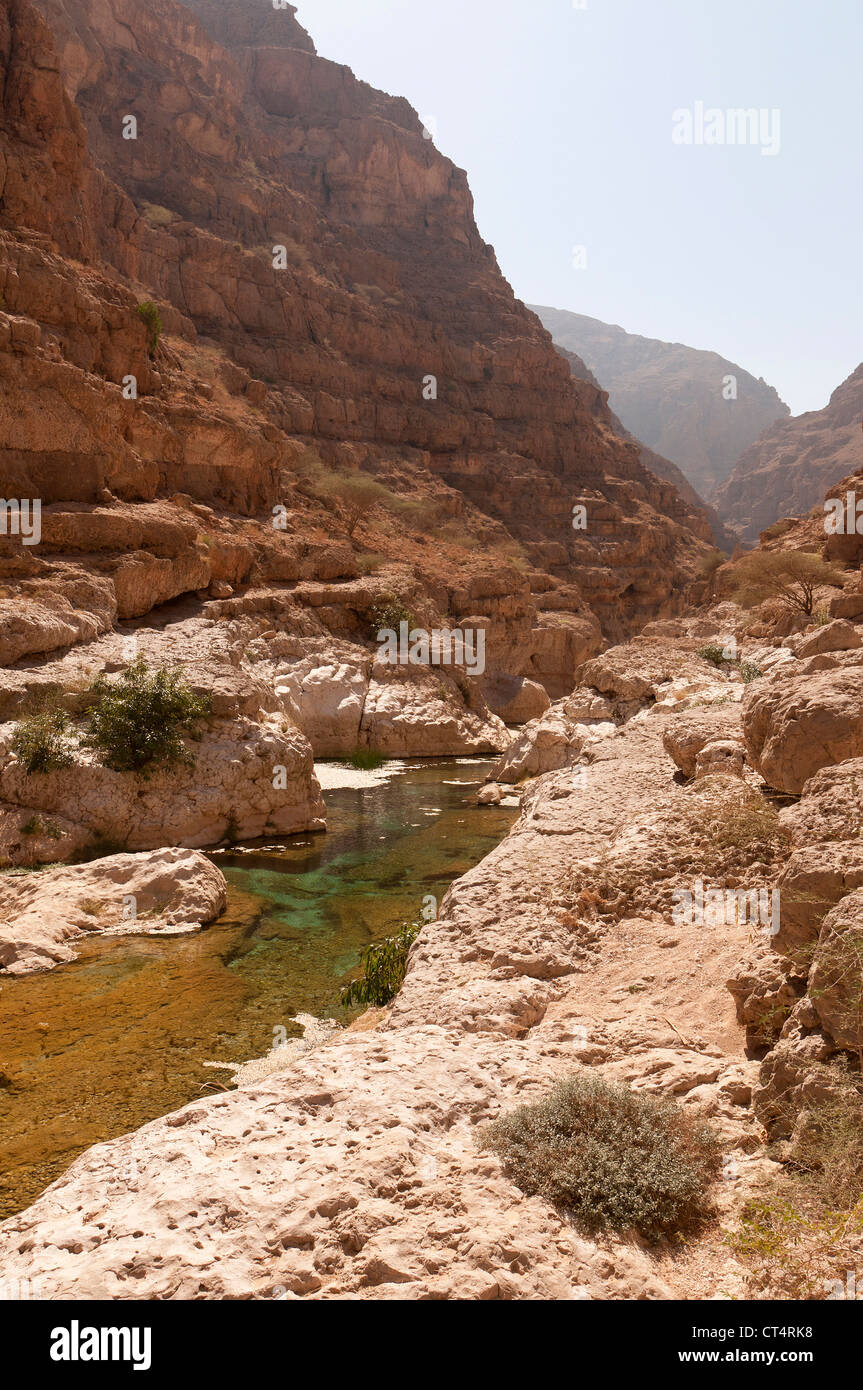 Elk207-2015v Oman, Ostküste, Wadi Shab, Canyon-Landschaft Stockfoto