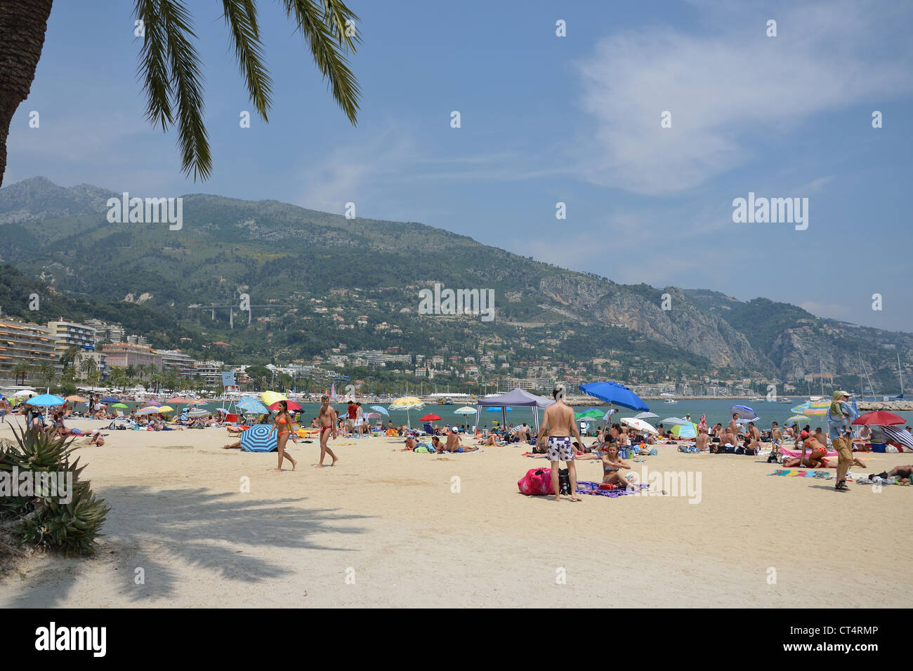 Strand Blick, Menton, Côte d ' Azur, Alpes-Maritimes, Provence-Alpes-Côte d ' Azur, Frankreich Stockfoto