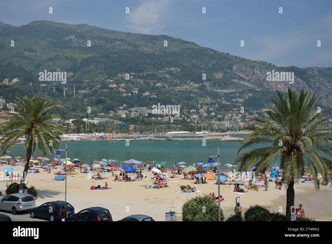 Strand Blick, Menton, Côte d ' Azur, Alpes-Maritimes, Provence-Alpes-Côte d ' Azur, Frankreich Stockfoto