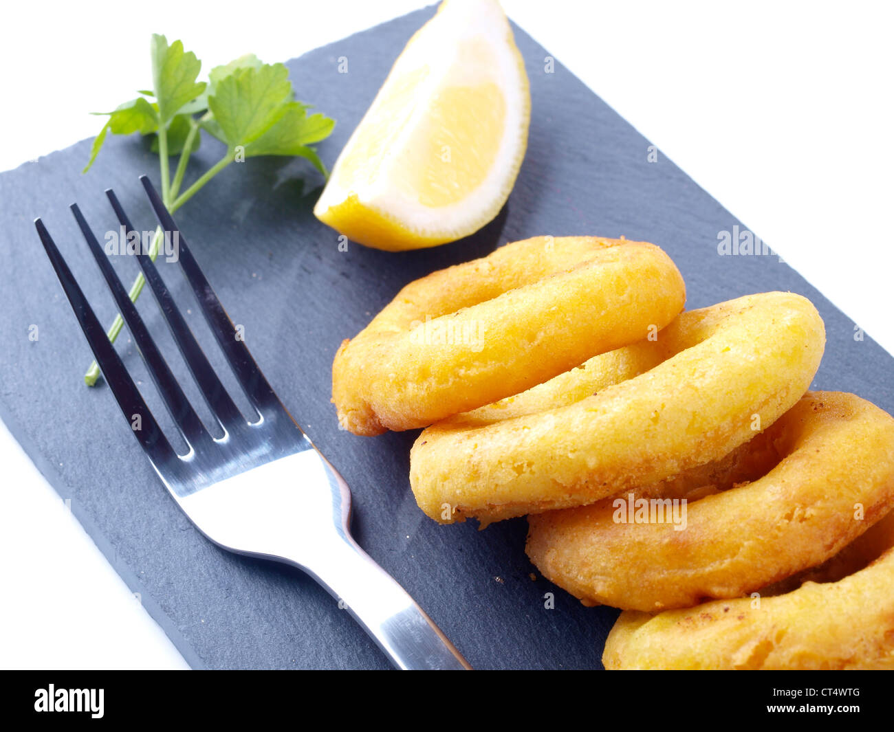 Calamares a la Romana – Fried Calamari Stockfoto