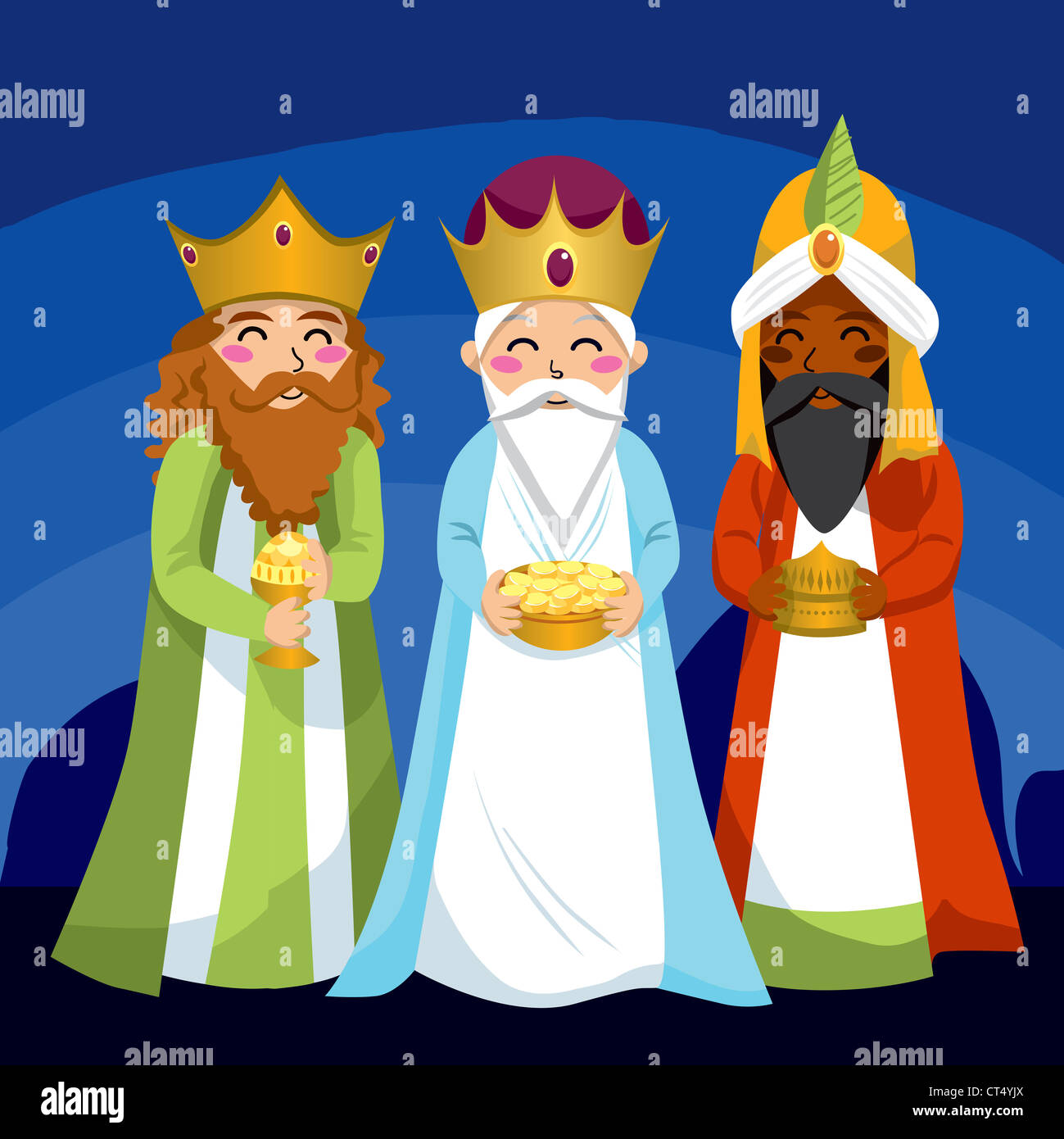 Three Wise Men bringen Jesus Geschenke zu Weihnachten Stockfoto