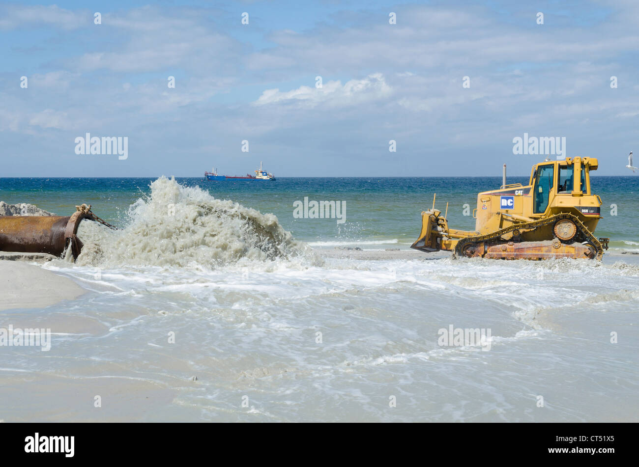 Küstenschutz auf Sylt, hydraulische füllen mit Sand im Jahr 2012, Strand von Kampen, Insel Sylt, Schleswig-Holstein, Deutschland Stockfoto