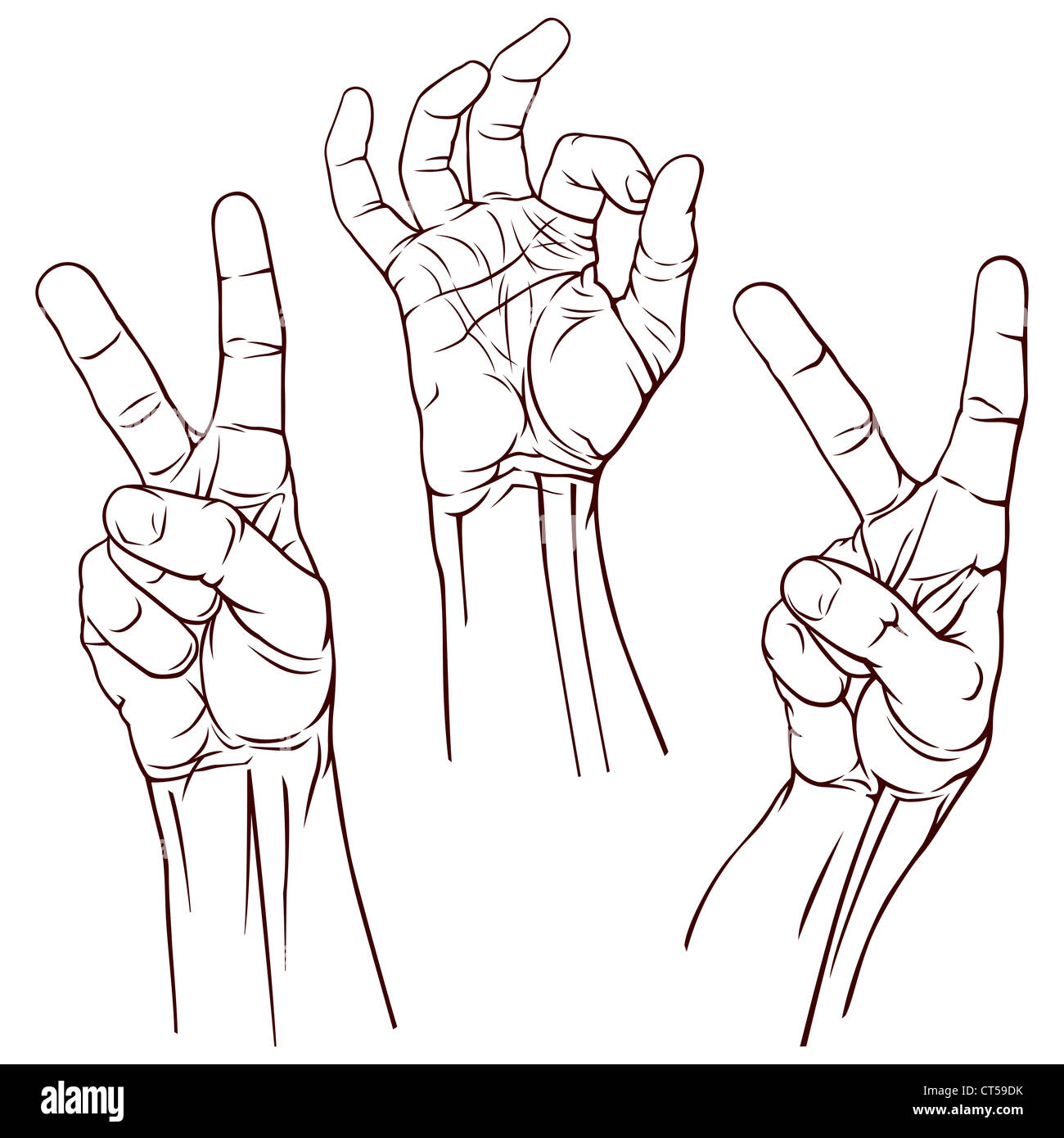 Satz von drei Sieg und "OK" Symbol Hände Stockfoto