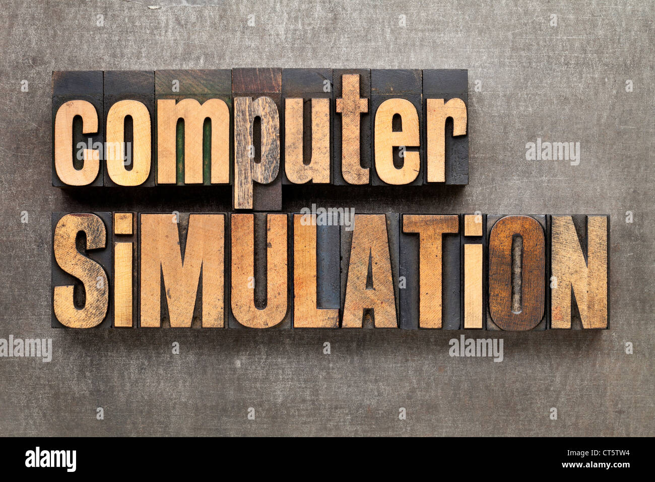 Computer Simulation - Natur- oder ingenieurwissenschaftlichen Forschungskonzept - Text in Vintage Buchdruck Holzart Stockfoto