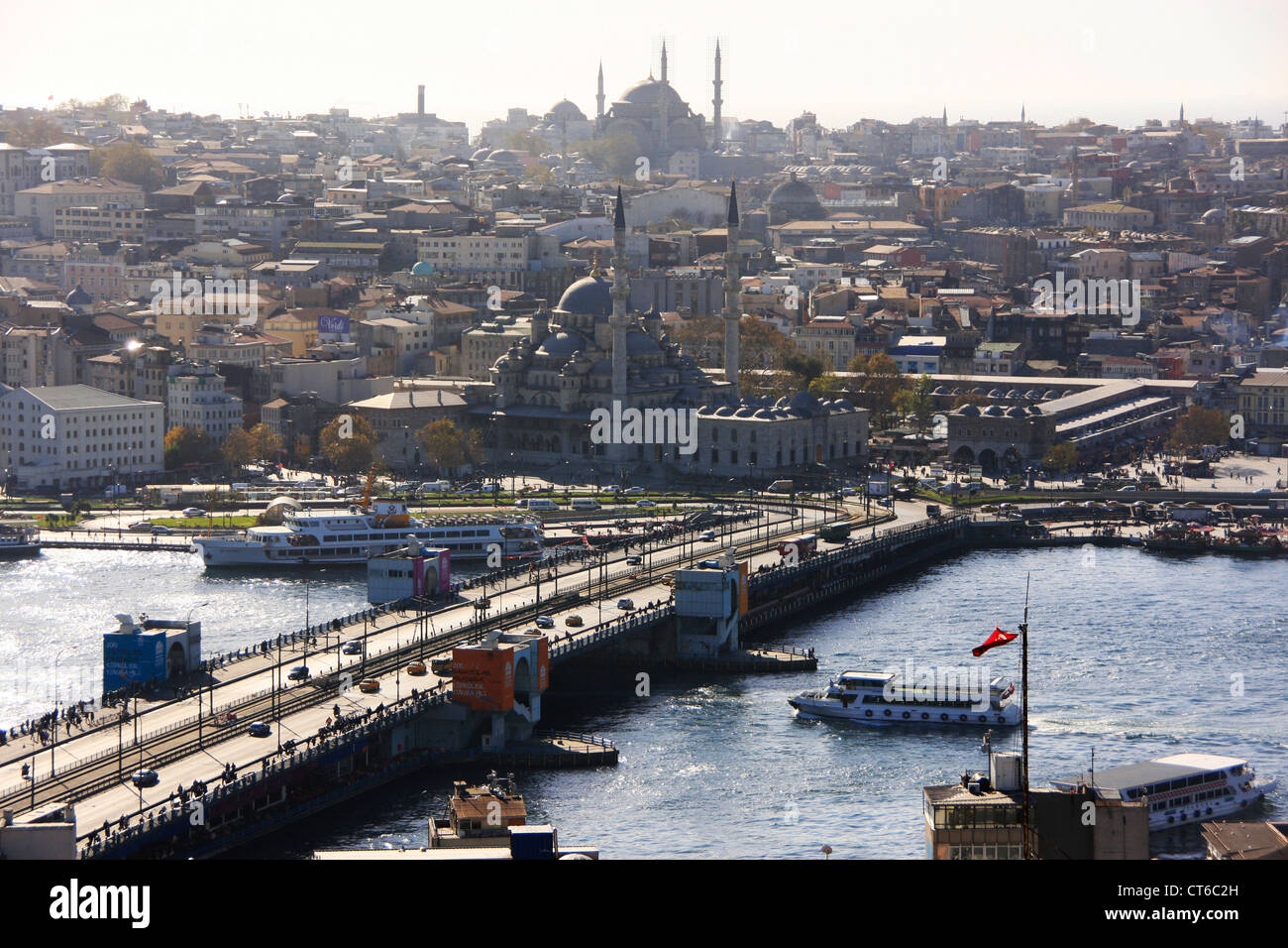 Galata-Brücke auf die goldene Horne, Blick vom Galata Turm, Istanbul, Türkei Stockfoto