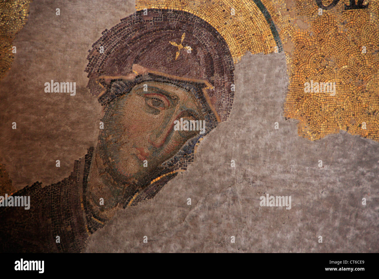 Nahaufnahme von der Theotokos, Deesis Mosaik, Hagia Sophia, Sultanahmet, Istanbul, Türkei Stockfoto