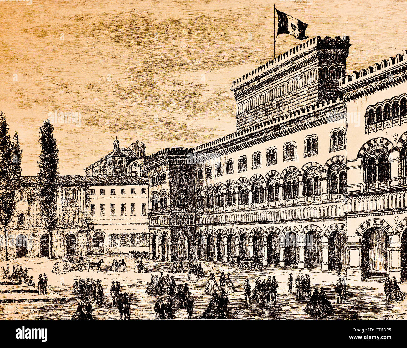 Die Vorderseite des Gebäudes des provisorischen Parlaments vom Königreich von Italien, 1861 in Piazza Carlo Alberto in Turin gebaut Stockfoto
