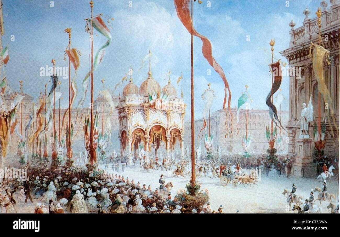 Der König ging am 2. April zum Tag Eröffnung der italienischen UNPA th 1860 Tempera auf Papier (32 X 49 cm) Carlo Bossoli Stockfoto