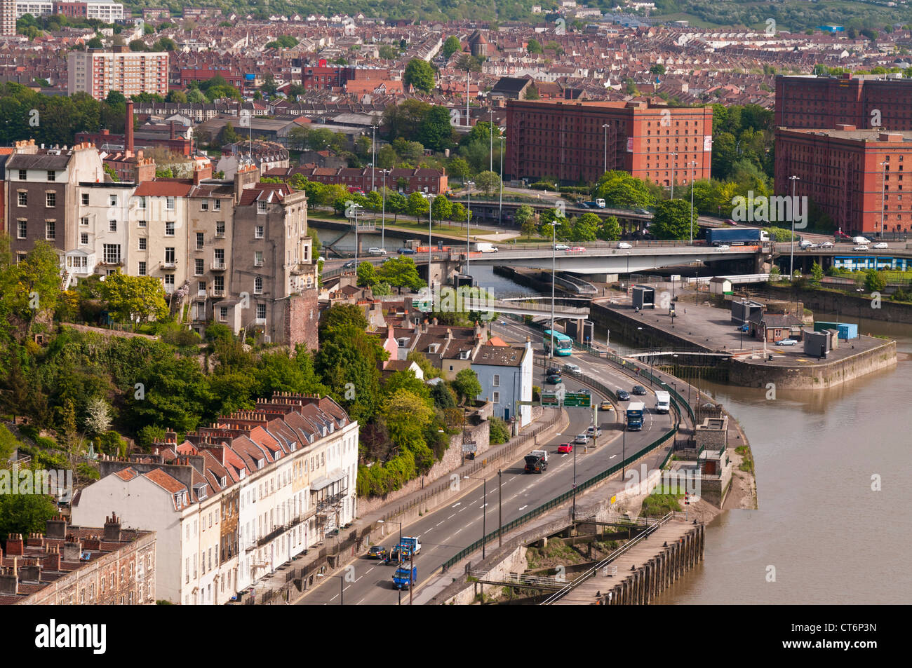 Blick über Bristol City von Clifton Suspension Bridge, Bristol, UK Stockfoto