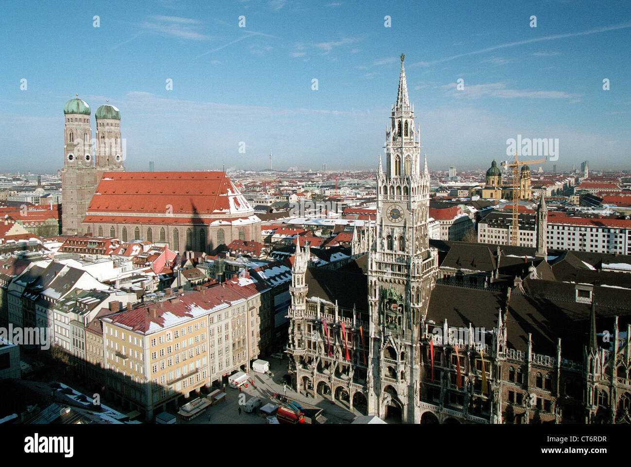 München, Blick über die Innenstadt mit ihrem Wahrzeichen Stockfoto