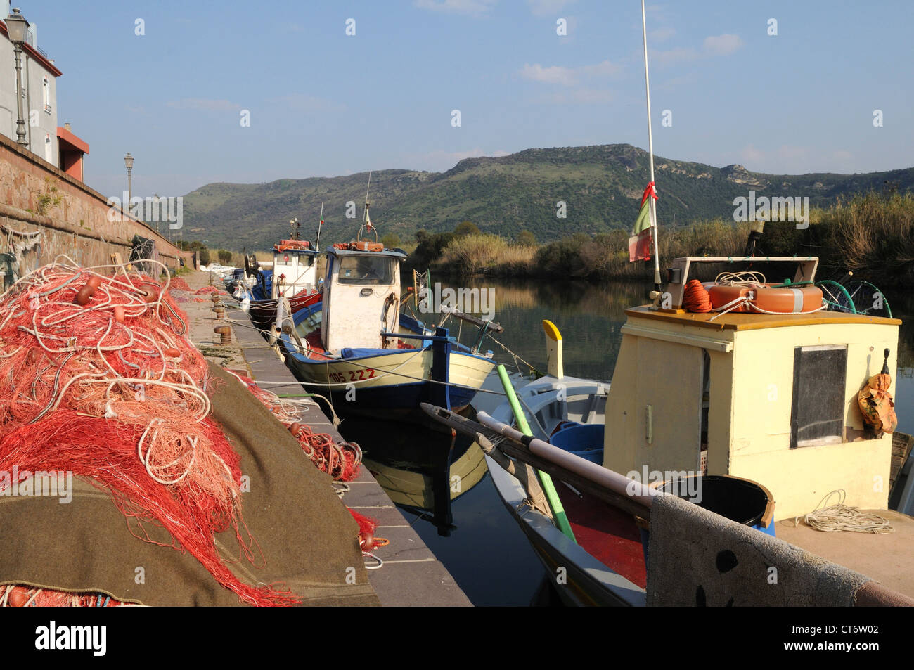 Blick über den alten Hafen, des Dorfes Bosa, Sardinien, Italien Stockfoto