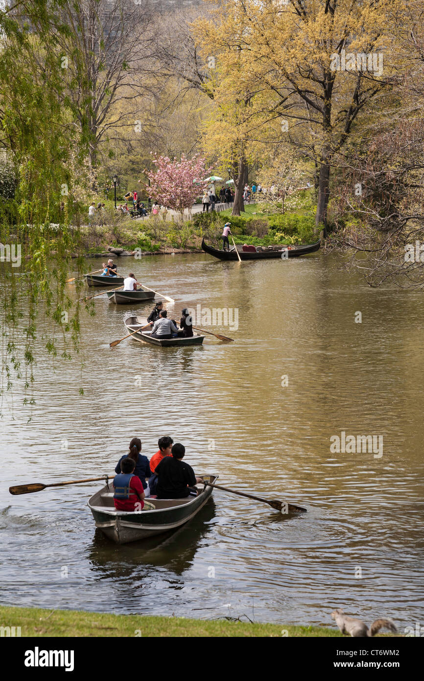 Ruderboote am See, Central Park, New York Stockfoto