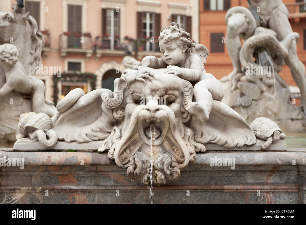 Detail der Fontana del Nettuno oder Neptun Brunnen, Piazza Navona, Rom, Italien Stockfoto