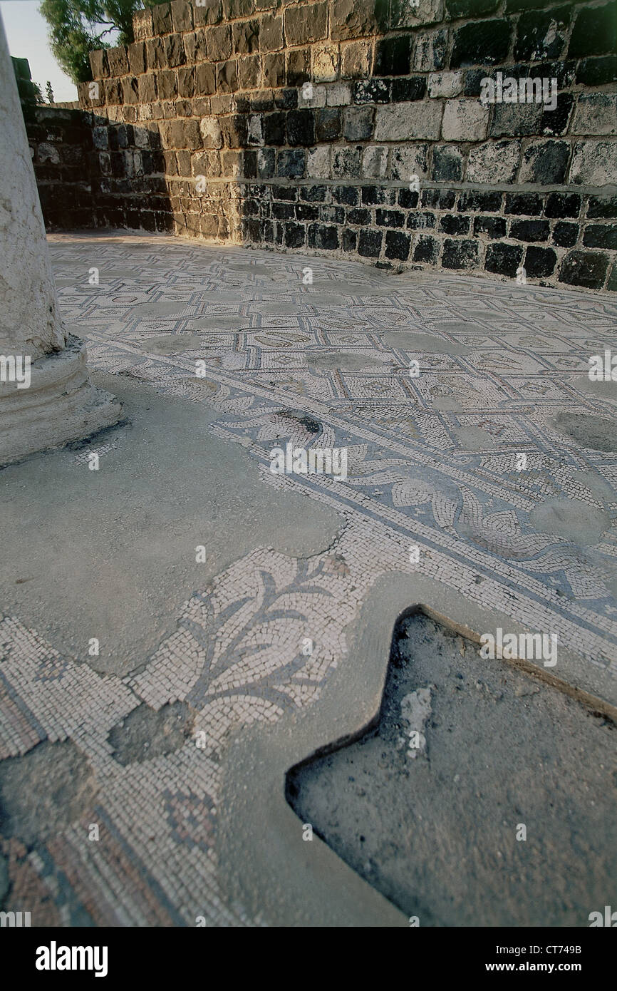 Foto von der mosaischen Etage der archäologische Stätte von Kursi in südlichen Golan-Höhen Stockfoto