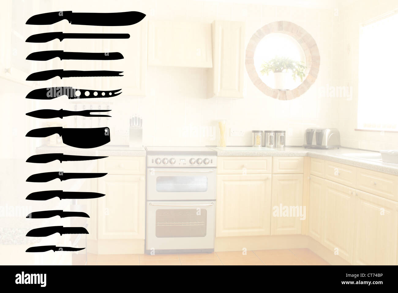 Ein Schatten-Gramm Küchenmesser Küche im Hintergrund Stockfoto