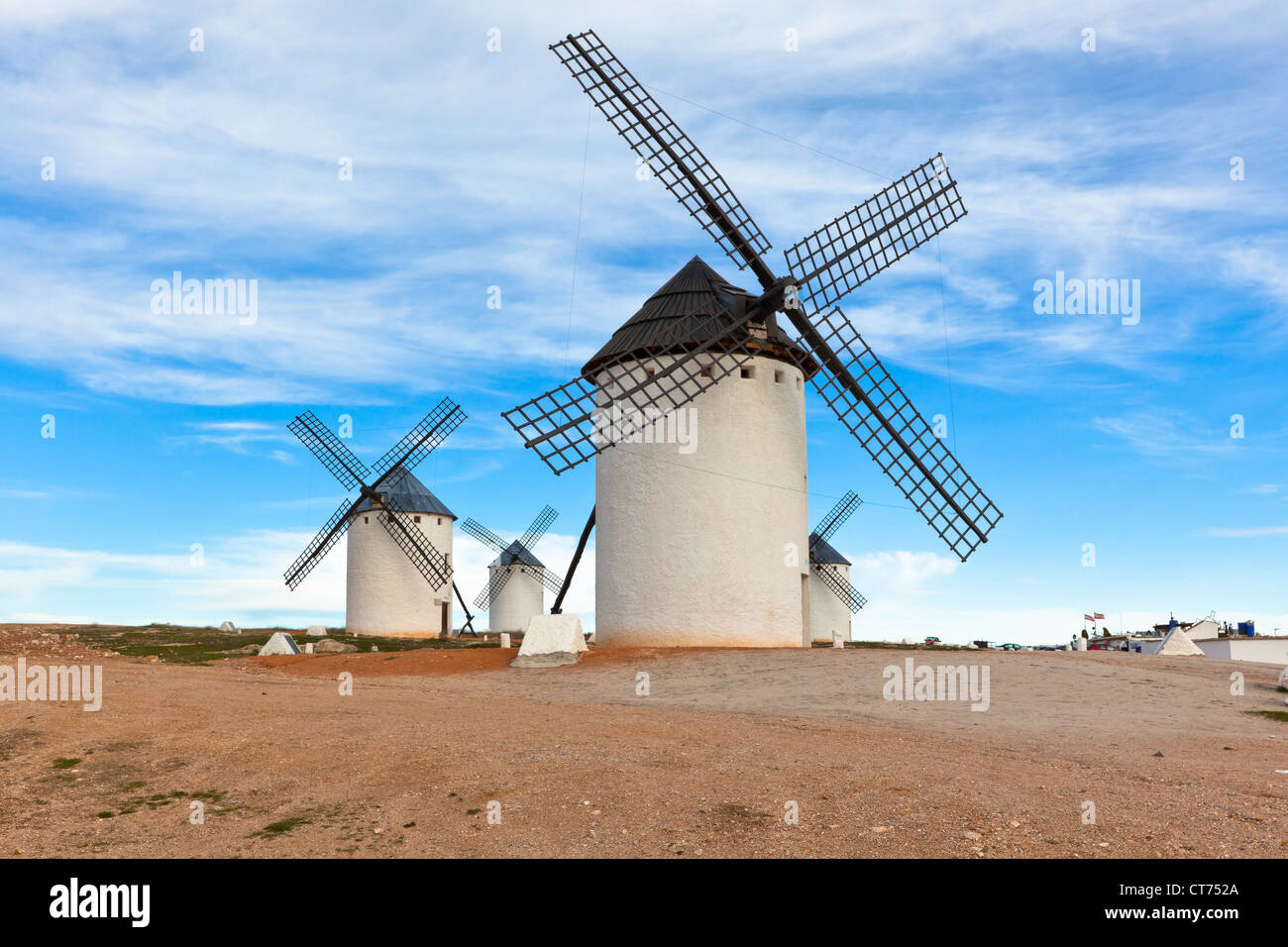 Alte spanische Windmühlen, Campo de Criptana, Kastilien-La Mancha Provinz, Spanien Stockfoto