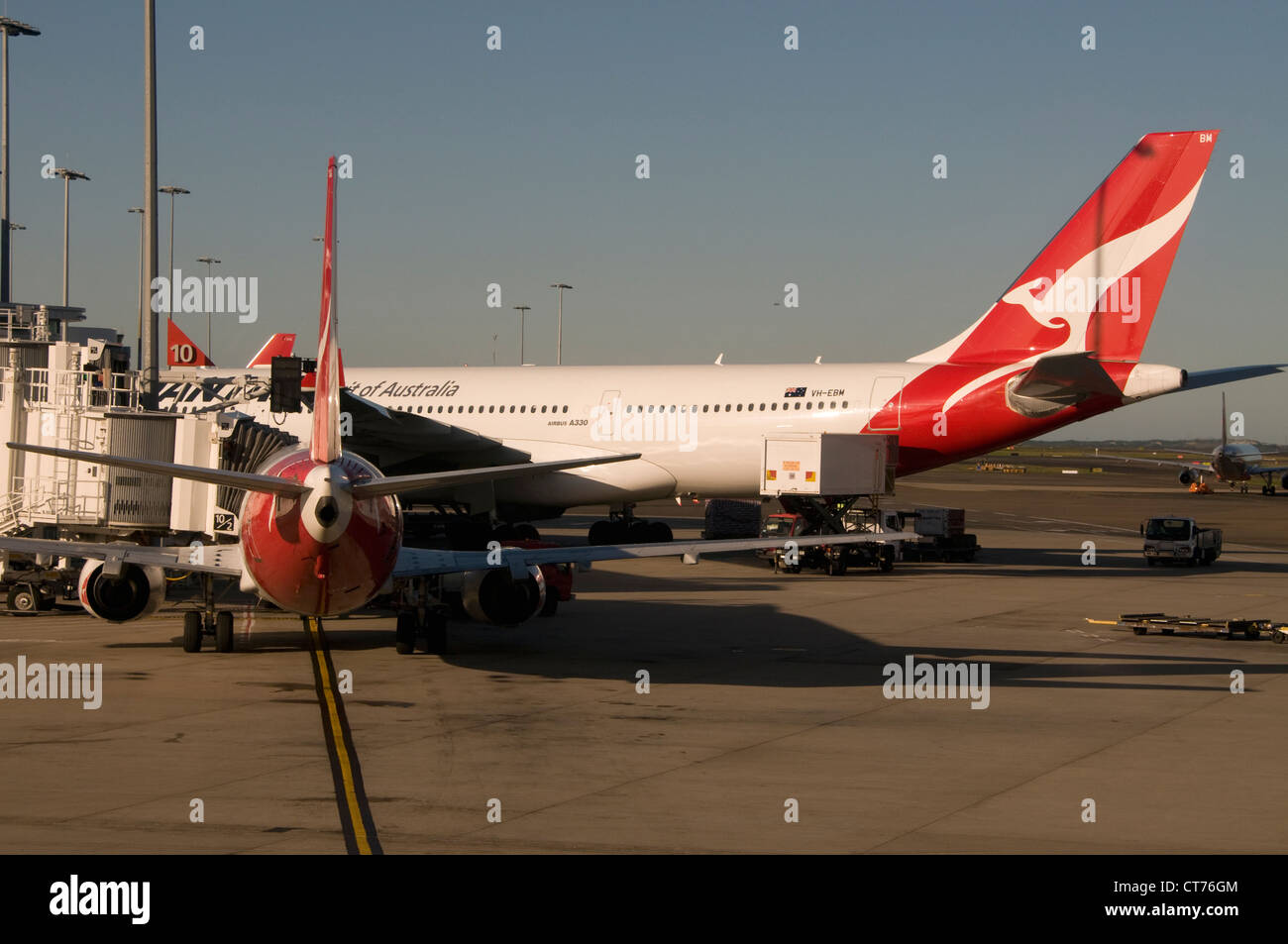 Ein Qantas-Airbus auf dem Inlandsflug Terminal am Flughafen Sydney (Kingsford Smith) in Sydney, New South Wales, Australien Stockfoto