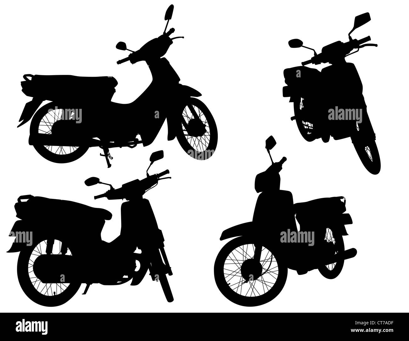 Reihe von illustrierten Silhouetten von Motorrad Roller Stockfoto