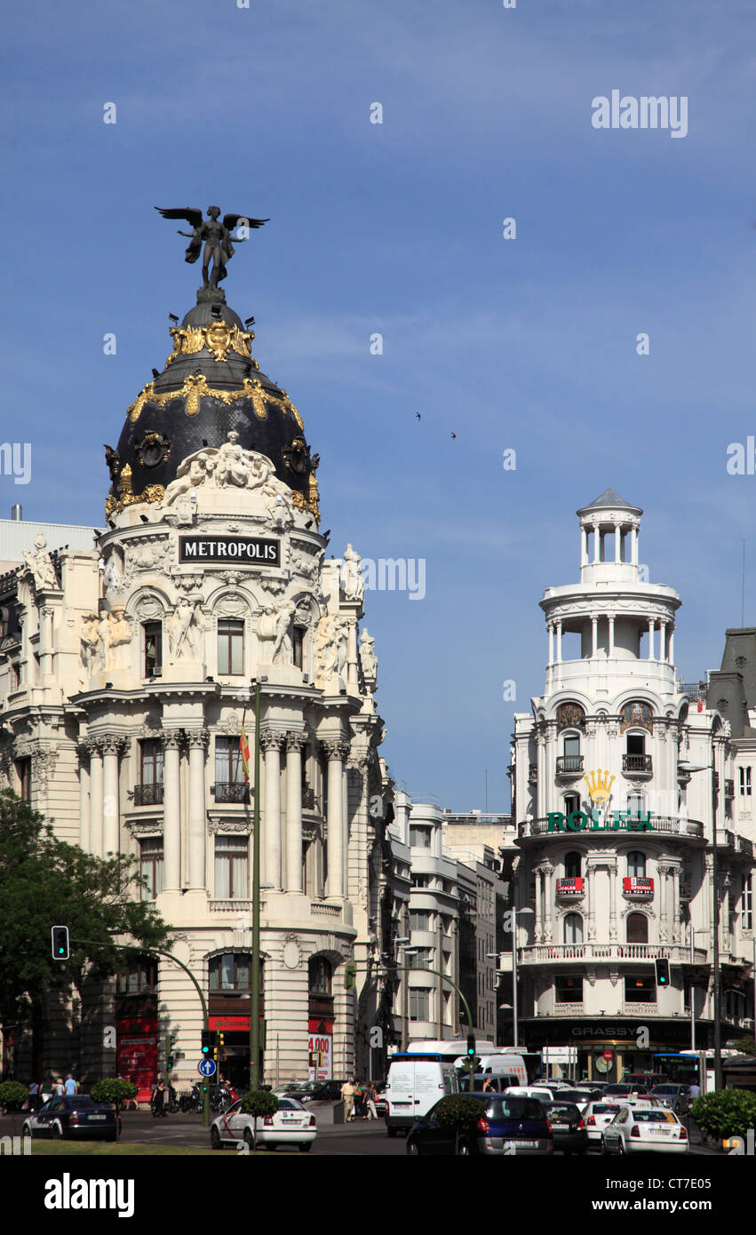 Spanien, Madrid, Calle Alcala, Metropolis Gebäude, Stockfoto