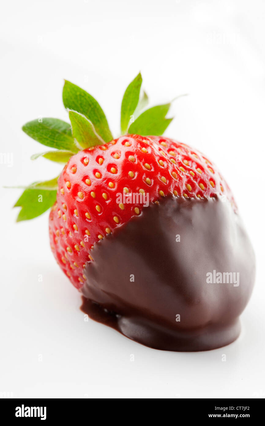 frische Erdbeeren in Schokolade getaucht Stockfoto