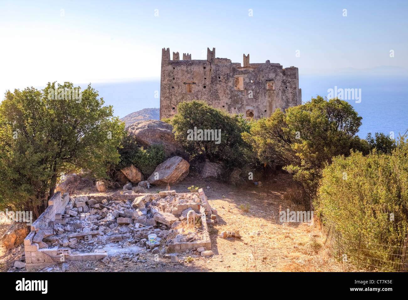 Pirgos Agia, venezianischen Turm Zinnen, Naxos, Griechenland Stockfoto