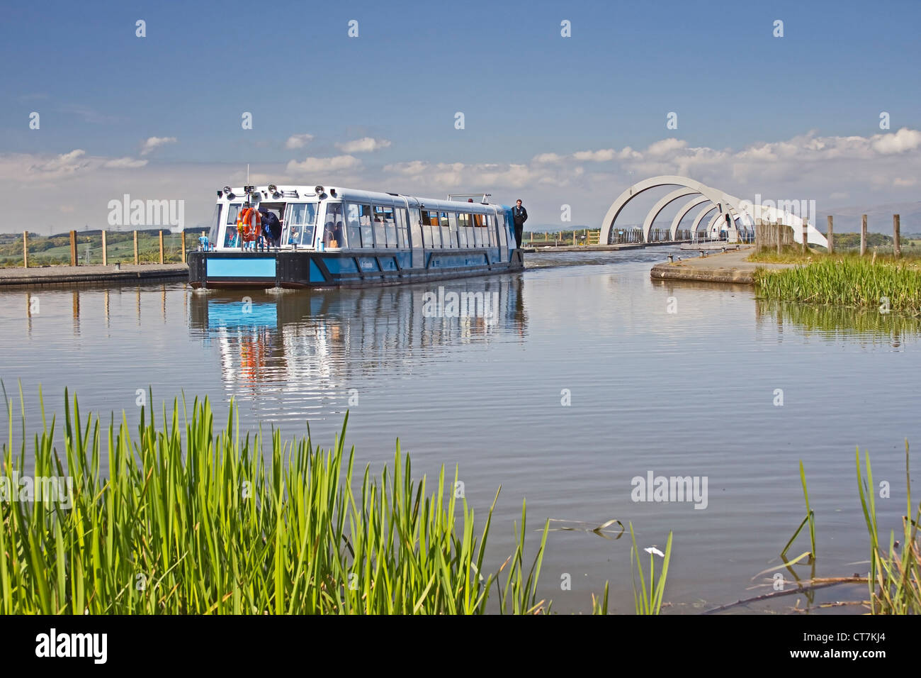 Boot am oberen Rand Falkirk Wheel Stockfoto