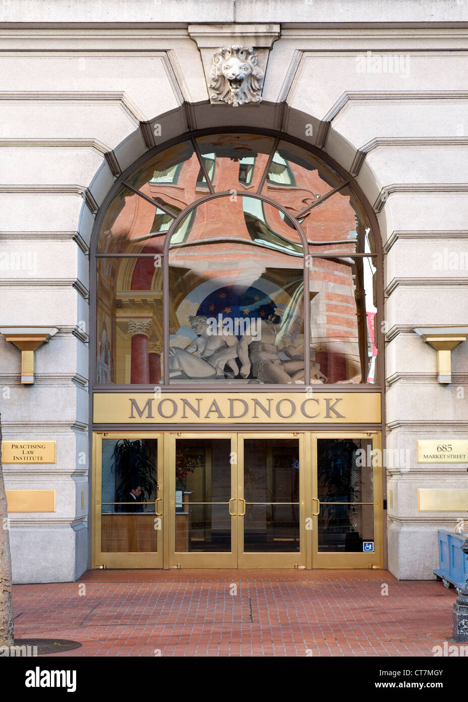 Der Eingang des Monadnock Building in San Francisco, Kalifornien, USA. Stockfoto