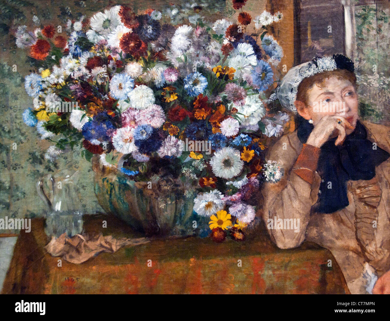 Eine Frau sitzt neben einer Vase mit Blumen Madame Paul Valpinçon 1865 Edgar Degas 1834-1917 Frankreich Französisch Stockfoto