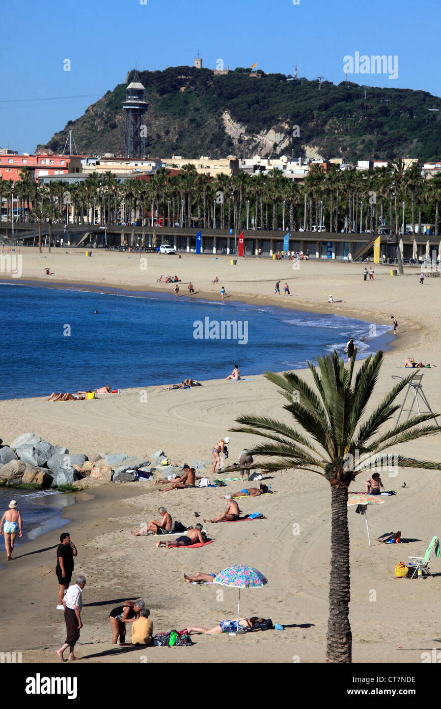 Spanien, Katalonien, Barcelona, Platja Barceloneta Strand, Stockfoto