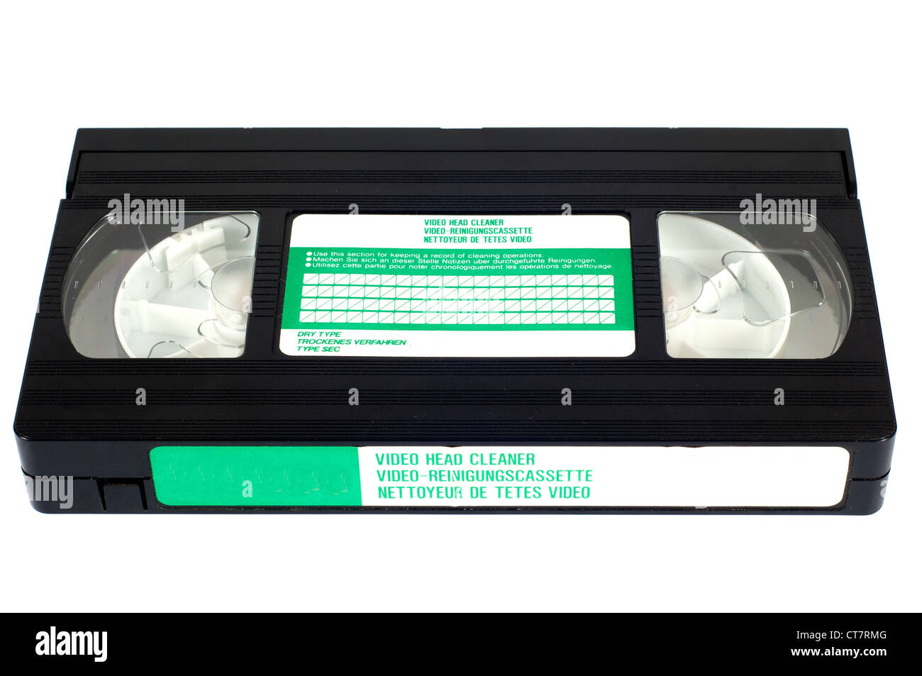Alte Vhs video Kopf sauberer Kassette isoliert auf weißem Hintergrund Stockfoto