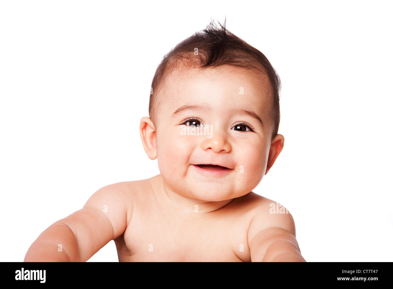 Schöne ausdrucksstarke liebenswert glücklich süße lachende Baby Säugling Lächeln, isoliert. Stockfoto