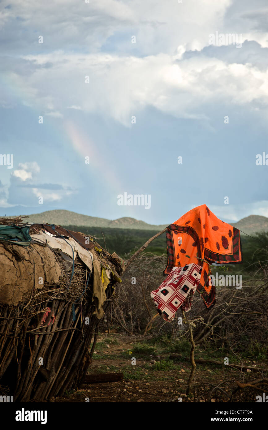 Kenianische Dorf, Samburu. Stockfoto